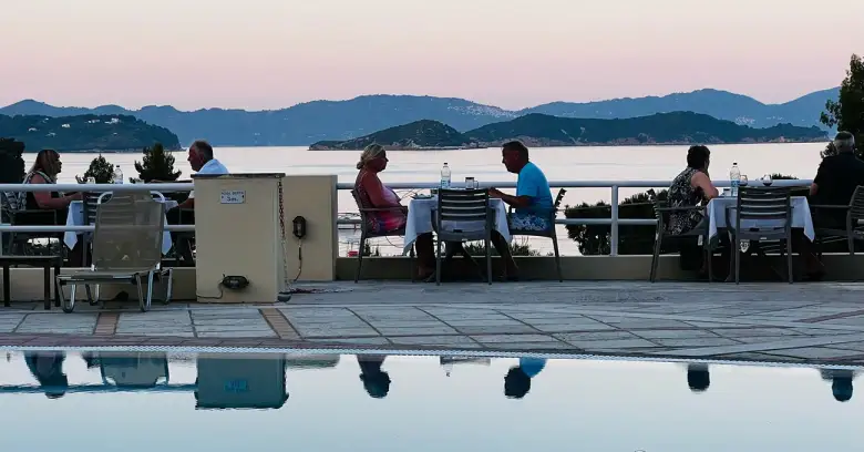 Lithos restaurant terrace overlooking the Aegean Sea